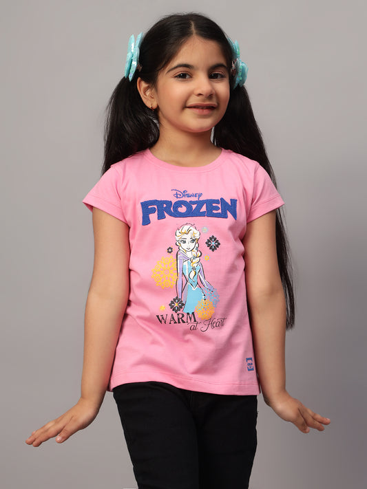 Girls Casual Pink Half Sleeves  T-Shirt