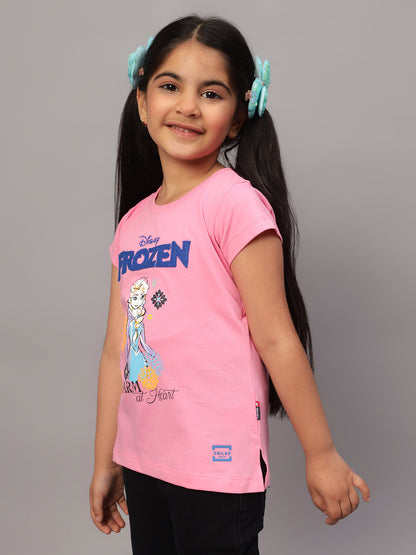 Girls Casual Pink Half Sleeves  T-Shirt