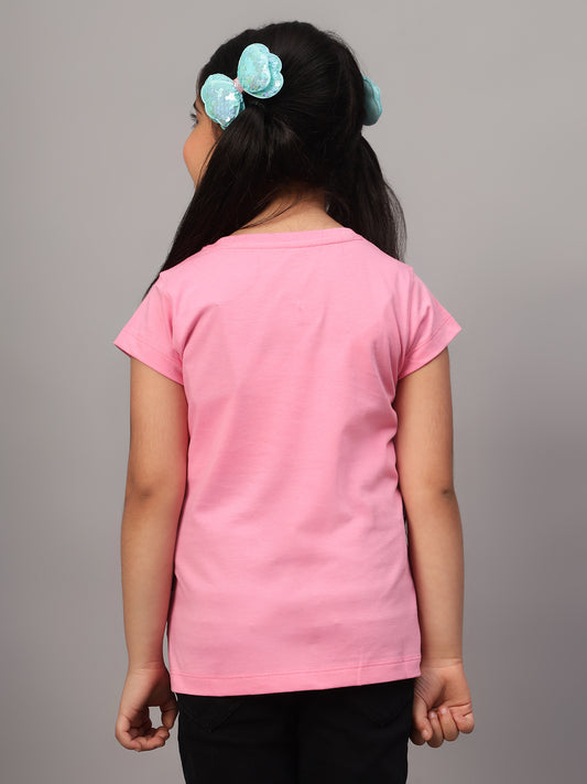 Girls Casual Pink Half Sleeves  T-Shirt