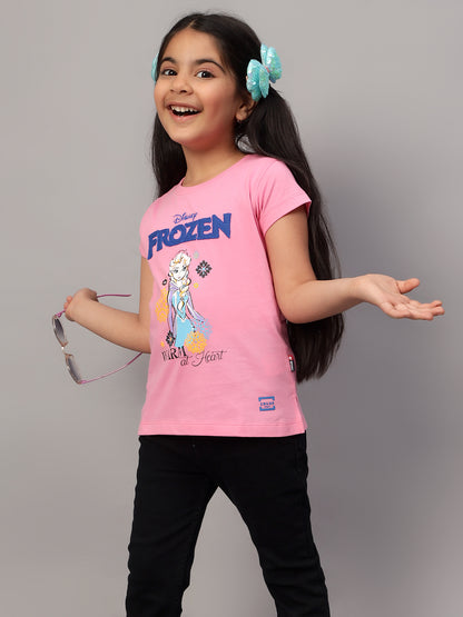 Girls Casual Pink Half Sleeves  T-Shirt