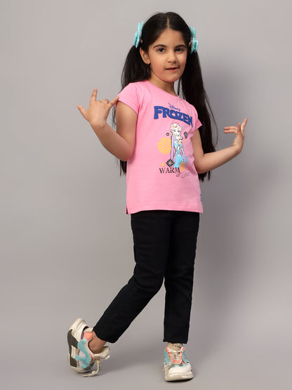 Girls Casual Pink Half Sleeves  T-Shirt