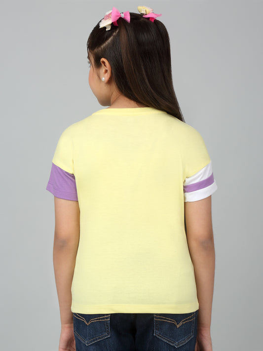 Girls Casual Yellow Extended Half Sleeves  T-Shirt