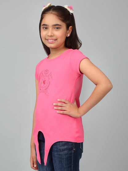 Girls Casual Rose Half Sleeves  T-Shirt