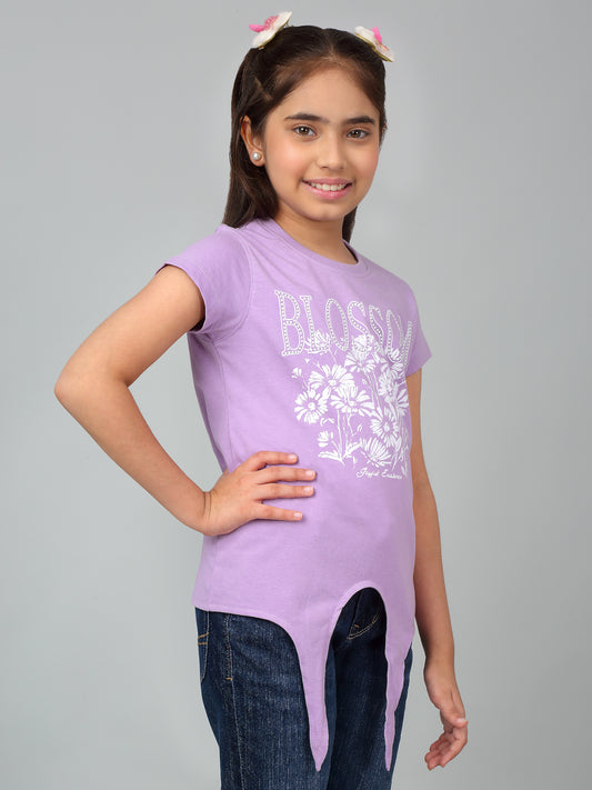 Girls Casual Lavendar Half Sleeves  T-Shirt