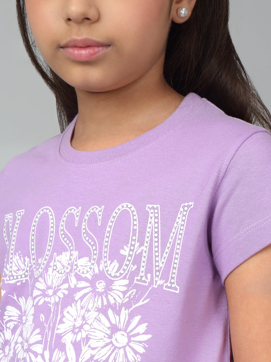 Girls Casual Lavendar Half Sleeves  T-Shirt