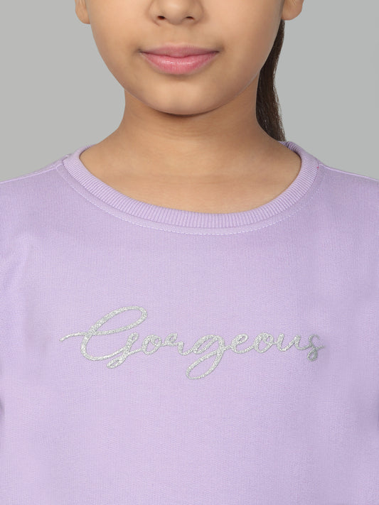 Girl's Casual Lavender Full Sleeves Round Neck T-Shirt