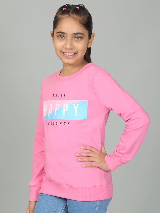 Girl's Casual Pink Full Sleeves Round Neck T-Shirt