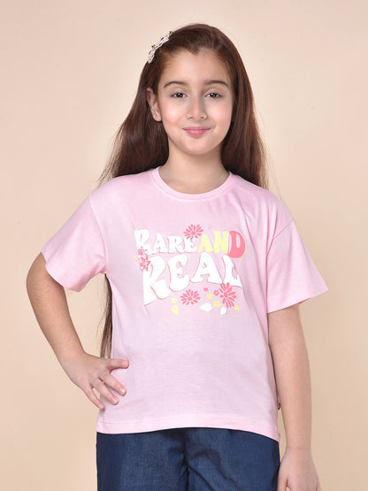 Casual T-Shirt for Girls | Breathable & Soft with Color Fastness Regular Fit Round Neck Poly Cotton Fabric Printed Pattern