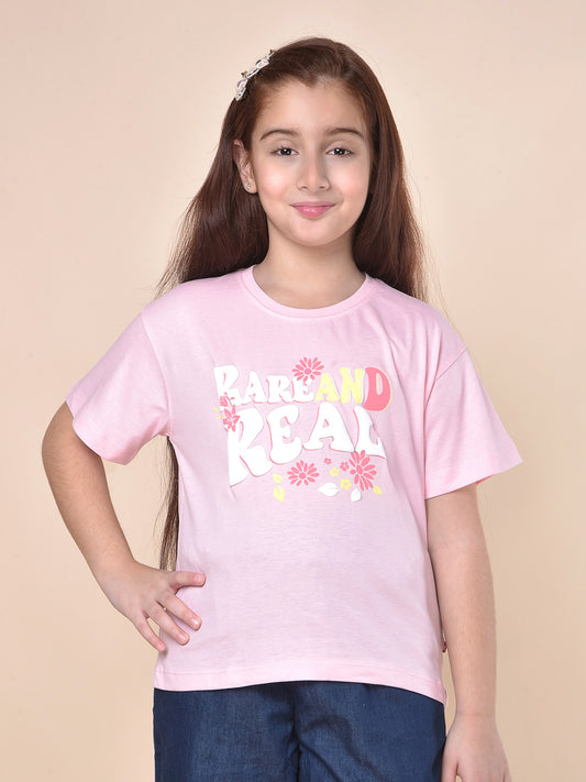 Casual T-Shirt for Girls | Breathable & Soft with Color Fastness Regular Fit Round Neck Poly Cotton Fabric Printed Pattern
