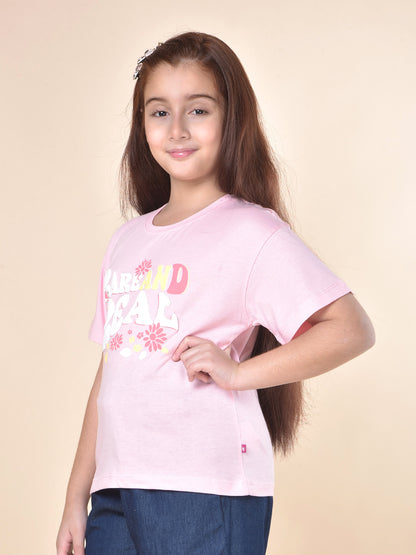 Casual T-Shirt for Girls | Breathable & Soft with Color Fastness Regular Fit Round Neck Poly Cotton Fabric Printed Pattern