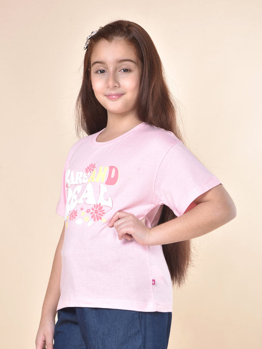 Casual T-Shirt for Girls | Breathable & Soft with Color Fastness Regular Fit Round Neck Poly Cotton Fabric Printed Pattern