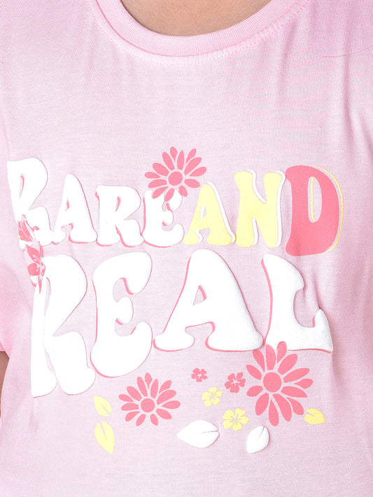 Casual T-Shirt for Girls | Breathable & Soft with Color Fastness Regular Fit Round Neck Poly Cotton Fabric Printed Pattern