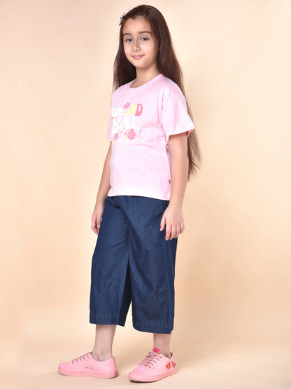 Casual T-Shirt for Girls | Breathable & Soft with Color Fastness Regular Fit Round Neck Poly Cotton Fabric Printed Pattern