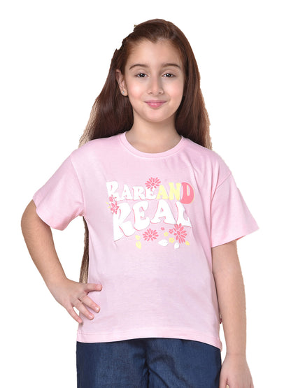 Casual T-Shirt for Girls | Breathable & Soft with Color Fastness Regular Fit Round Neck Poly Cotton Fabric Printed Pattern