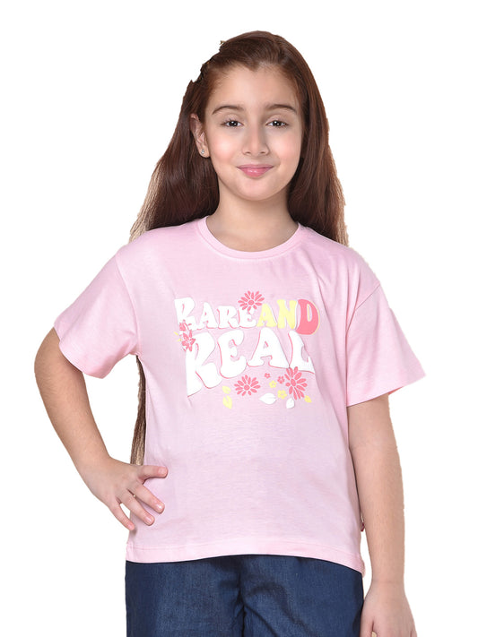 Casual T-Shirt for Girls | Breathable & Soft with Color Fastness Regular Fit Round Neck Poly Cotton Fabric Printed Pattern