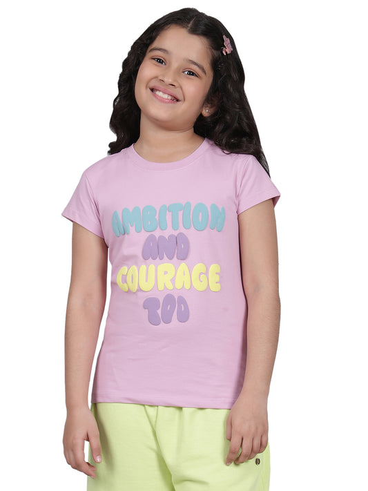 Girls Printed Pink Casual T Shirt