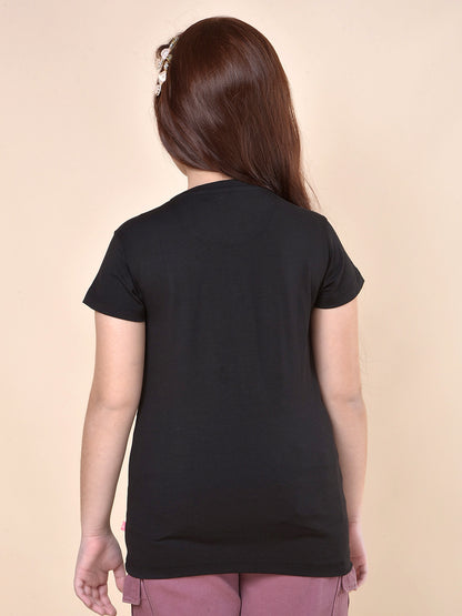 Casual T-Shirt for Girls | Breathable & Soft with Color Fastness Regular Fit Round Neck Cotton Blend Fabric Printed Pattern