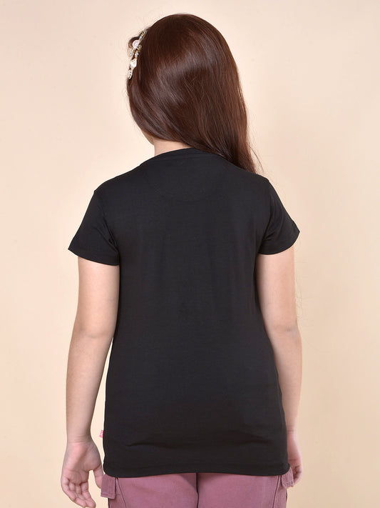 Casual T-Shirt for Girls | Breathable & Soft with Color Fastness Regular Fit Round Neck Cotton Blend Fabric Printed Pattern