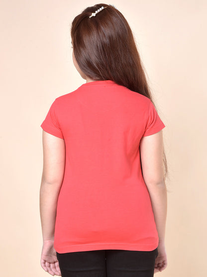 Casual T-Shirt for Girls | Breathable & Soft with Color Fastness Regular Fit Round Neck Poly Cotton Fabric Printed Pattern