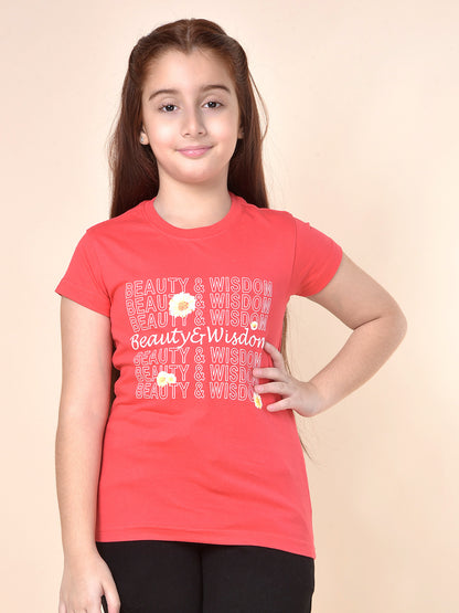 Casual T-Shirt for Girls | Breathable & Soft with Color Fastness Regular Fit Round Neck Poly Cotton Fabric Printed Pattern