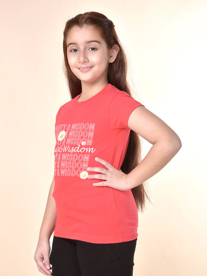 Casual T-Shirt for Girls | Breathable & Soft with Color Fastness Regular Fit Round Neck Poly Cotton Fabric Printed Pattern