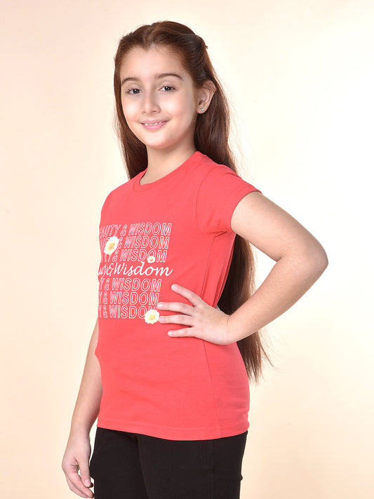 Casual T-Shirt for Girls | Breathable & Soft with Color Fastness Regular Fit Round Neck Poly Cotton Fabric Printed Pattern
