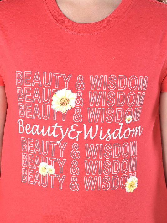 Casual T-Shirt for Girls | Breathable & Soft with Color Fastness Regular Fit Round Neck Poly Cotton Fabric Printed Pattern