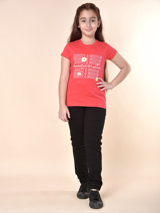 Casual T-Shirt for Girls | Breathable & Soft with Color Fastness Regular Fit Round Neck Poly Cotton Fabric Printed Pattern