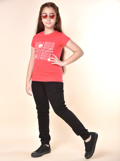 Casual T-Shirt for Girls | Breathable & Soft with Color Fastness Regular Fit Round Neck Poly Cotton Fabric Printed Pattern