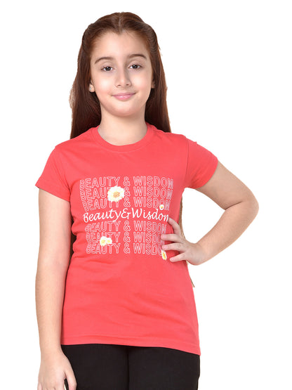 Casual T-Shirt for Girls | Breathable & Soft with Color Fastness Regular Fit Round Neck Poly Cotton Fabric Printed Pattern