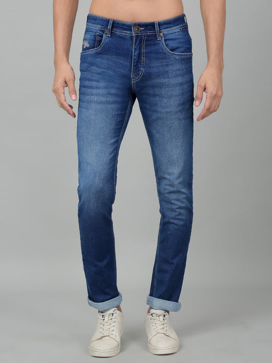Denim Jeans for Men l Breathable & Soft with Color Fastness Ultra Narrow Fit Cotton Fabric Solid Pattern Button Closure