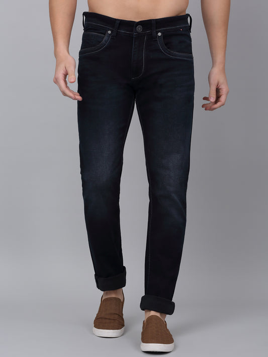 Denim Jeans for Men l Breathable & Soft with Color Fastness Ultra Narrow Fit Cotton Fabric Solid Pattern Button Closure