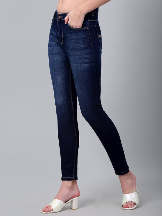 Women's Casual Skinny Fit Dark mercerised Blue Light Fade Mid rise Jeans