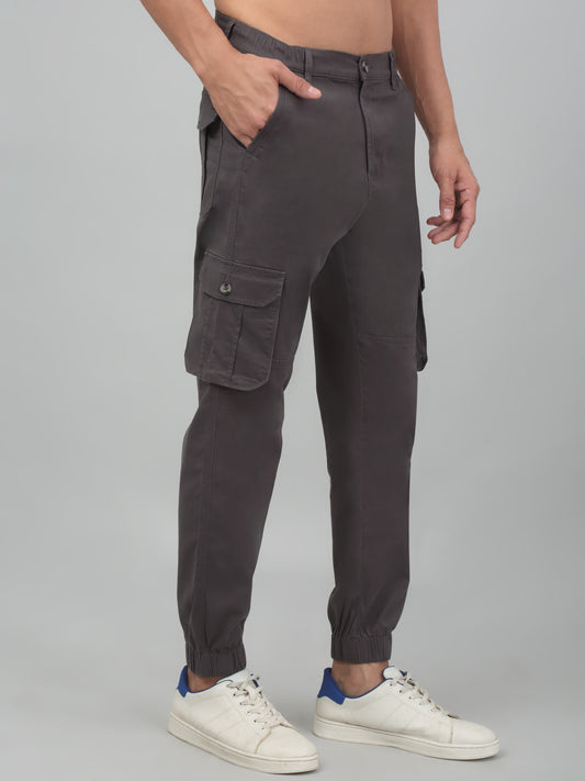 Men's Grey Solid Stretchable Cargo