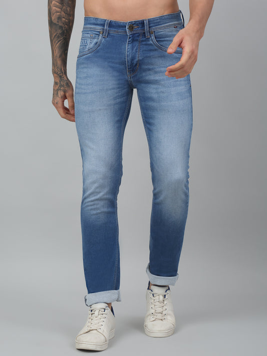 Denim Jeans for Men l Breathable & Soft with Color Fastness Ultra Narrow Fit Cotton Fabric Solid Pattern Button Closure