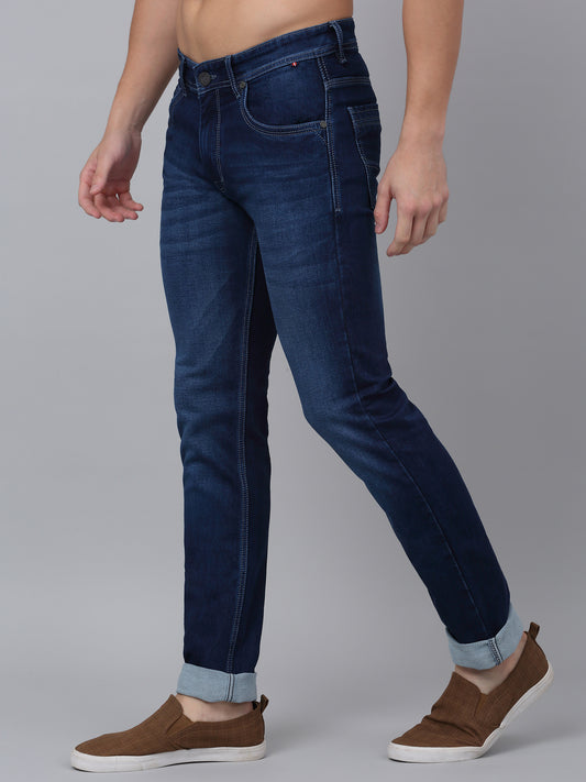 Denim Jeans for Men l Breathable & Soft with Color Fastness Ultra Narrow Fit Cotton Fabric Solid Pattern Button Closure