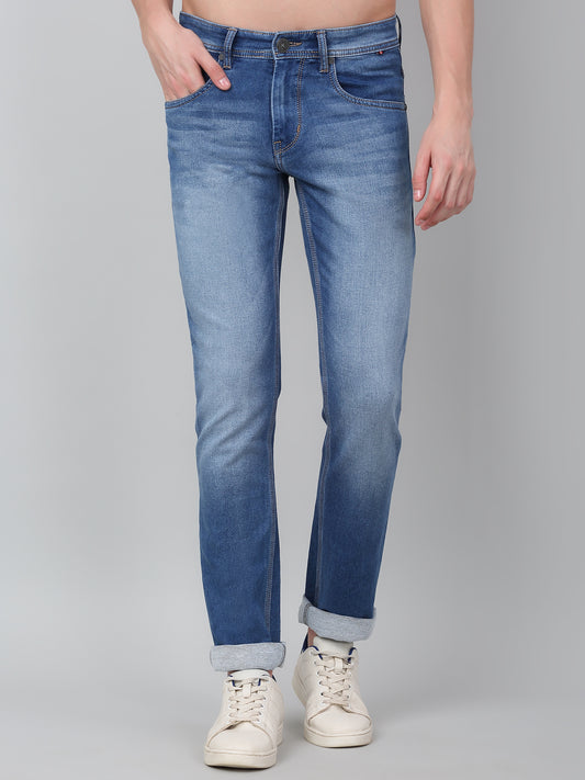 Denim Jeans for Men l Breathable & Soft with Color Fastness Ultra Narrow Fit Cotton Fabric Solid Pattern Button Closure