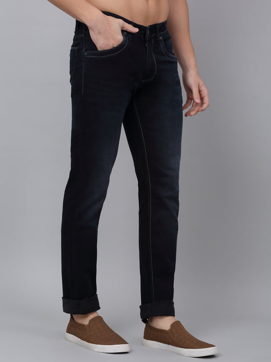 Denim Jeans for Men l Breathable & Soft with Color Fastness Ultra Narrow Fit Cotton Fabric Solid Pattern Button Closure