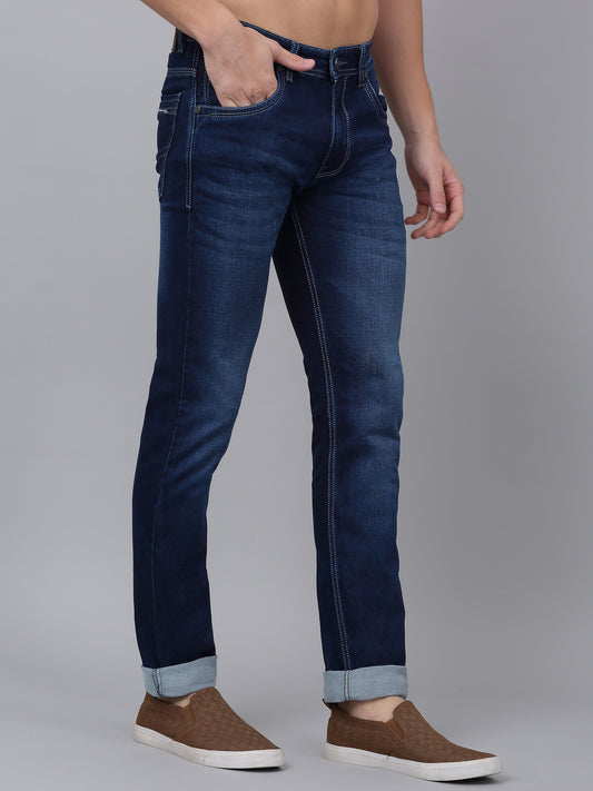 Denim Jeans for Men l Breathable & Soft with Color Fastness Ultra Narrow Fit Cotton Fabric Solid Pattern Button Closure