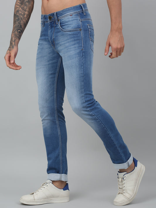 Denim Jeans for Men l Breathable & Soft with Color Fastness Ultra Narrow Fit Cotton Fabric Solid Pattern Button Closure