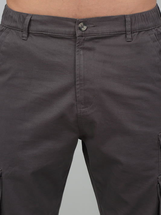 Men's Grey Solid Stretchable Cargo