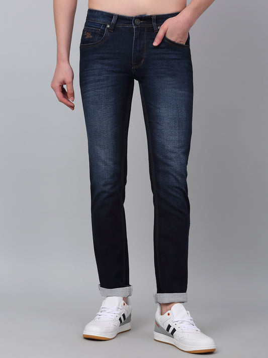 Denim Jeans for Men l Breathable & Soft with Color Fastness Ultra Narrow Fit Cotton Fabric Solid Pattern Button Closure