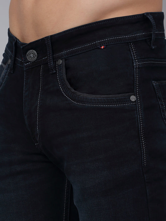 Denim Jeans for Men l Breathable & Soft with Color Fastness Ultra Narrow Fit Cotton Fabric Solid Pattern Button Closure