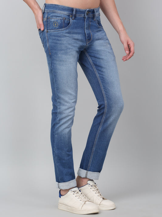 Denim Jeans for Men l Breathable & Soft with Color Fastness Ultra Narrow Fit Cotton Fabric Solid Pattern Button Closure