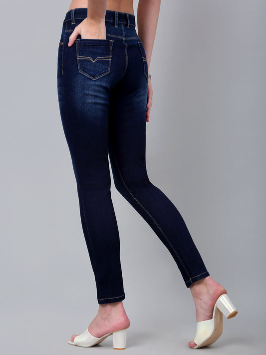 Women's Casual Skinny Fit Dark mercerised Blue Light Fade Mid rise Jeans