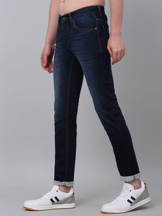 Denim Jeans for Men l Breathable & Soft with Color Fastness Ultra Narrow Fit Cotton Fabric Solid Pattern Button Closure