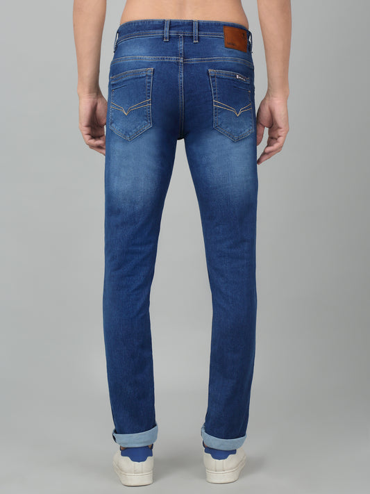 Denim Jeans for Men l Breathable & Soft with Color Fastness Ultra Narrow Fit Cotton Fabric Solid Pattern Button Closure