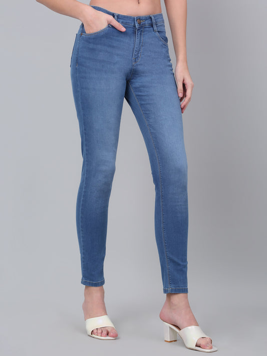 Women's Casual Skinny Fit Light mercerised Blue Heavy Fade Mid rise Jeans