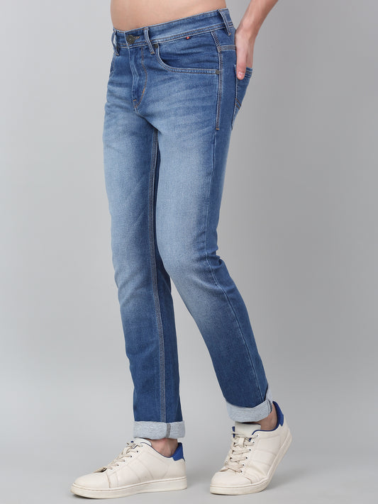 Denim Jeans for Men l Breathable & Soft with Color Fastness Ultra Narrow Fit Cotton Fabric Solid Pattern Button Closure
