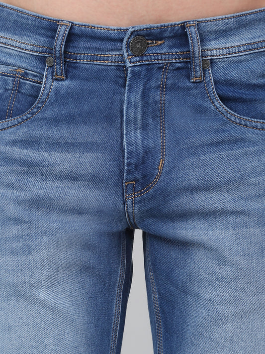 Denim Jeans for Men l Breathable & Soft with Color Fastness Ultra Narrow Fit Cotton Fabric Solid Pattern Button Closure